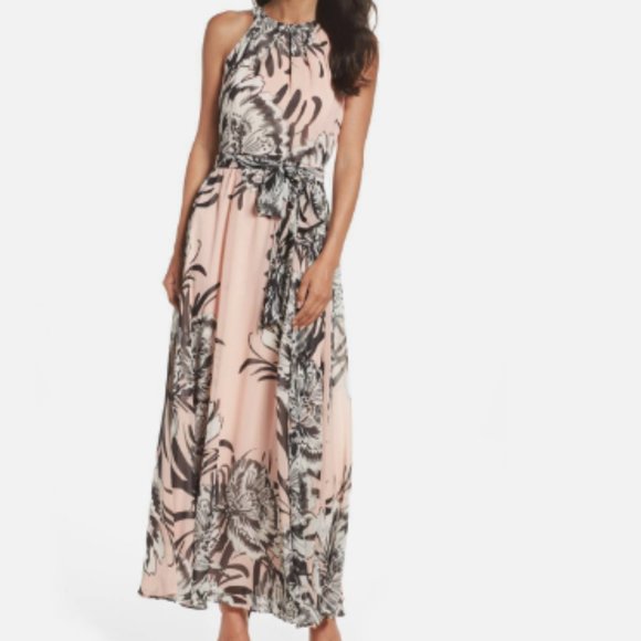Eliza J Dresses & Skirts - ✨ELIZA J FLORAL CHIFFON SLEEVELESS MAXI PROM DRESS SIZE 8 COLOR: BLUSH🌸